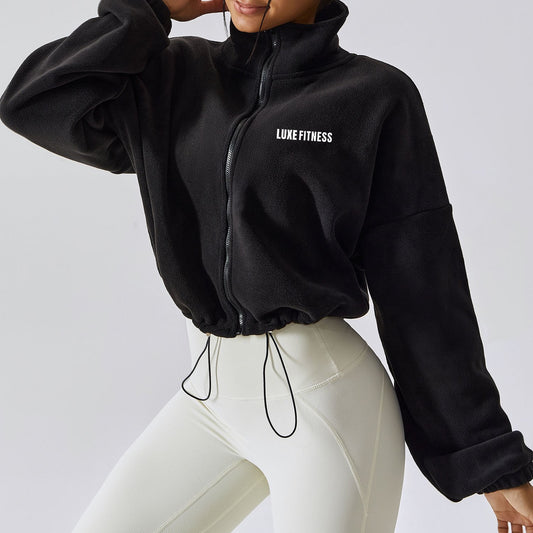 LUXE VIBES CROP FLEECE JACKET - BLACK