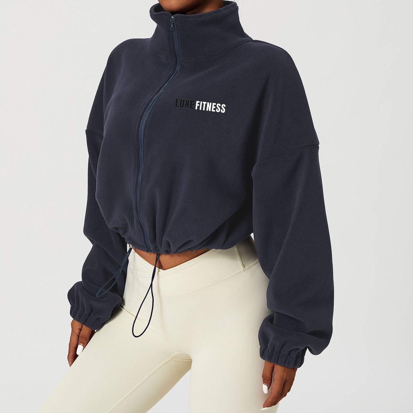 LUXE VIBES CROP FLEECE JACKET - BLUE